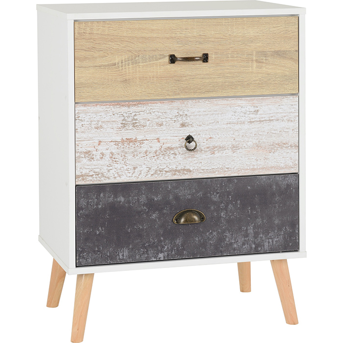 Nordic 3 Drawer Chest In White & Distressed Effect